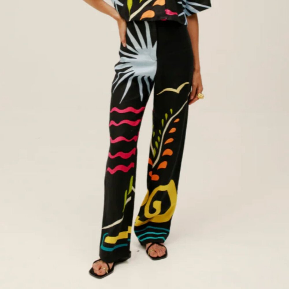 Cala de La Cruz India Pants & Fiji Top Linen SET – S – Malibu Multi